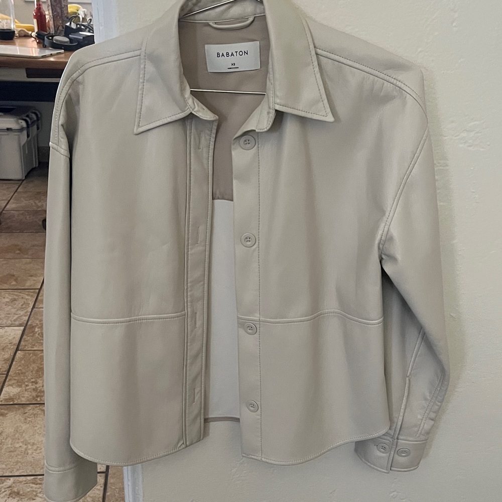 Aritzia Babaton Light Beige Leather Jacket